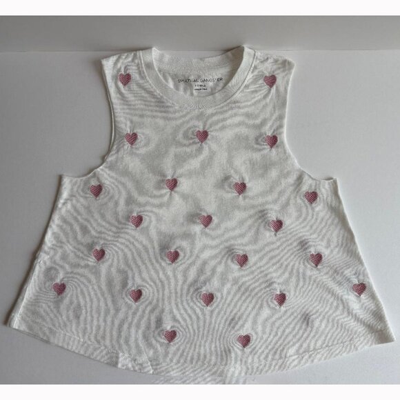 Spiritual Gangster White Embroidered Hearts Raw Edge Crop Tank Top - Picture 6 of 6